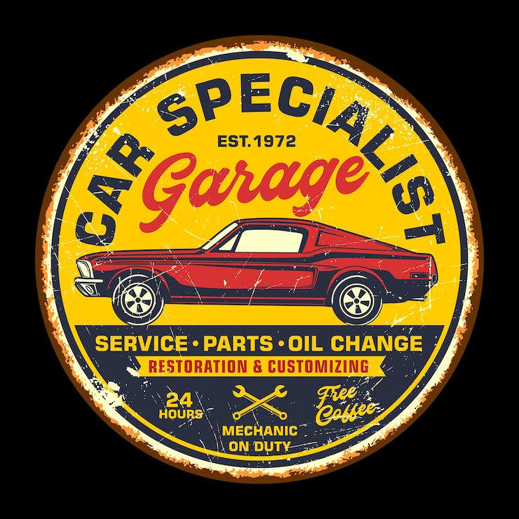 Vettore segno vintage retrò garage auto