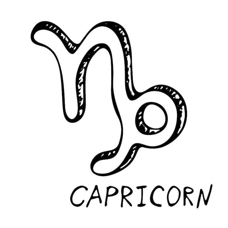 Vettore segno zodiacale capricorno disegnato a mano simbolo esoterico doodle astrologia elemento clipart per il design