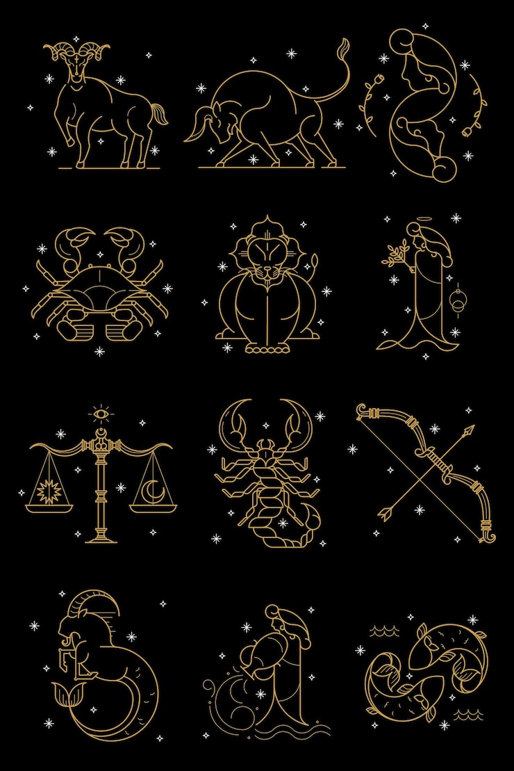 Vettore segno zodiacale d'oro impostato su un vettore di sfondo nero