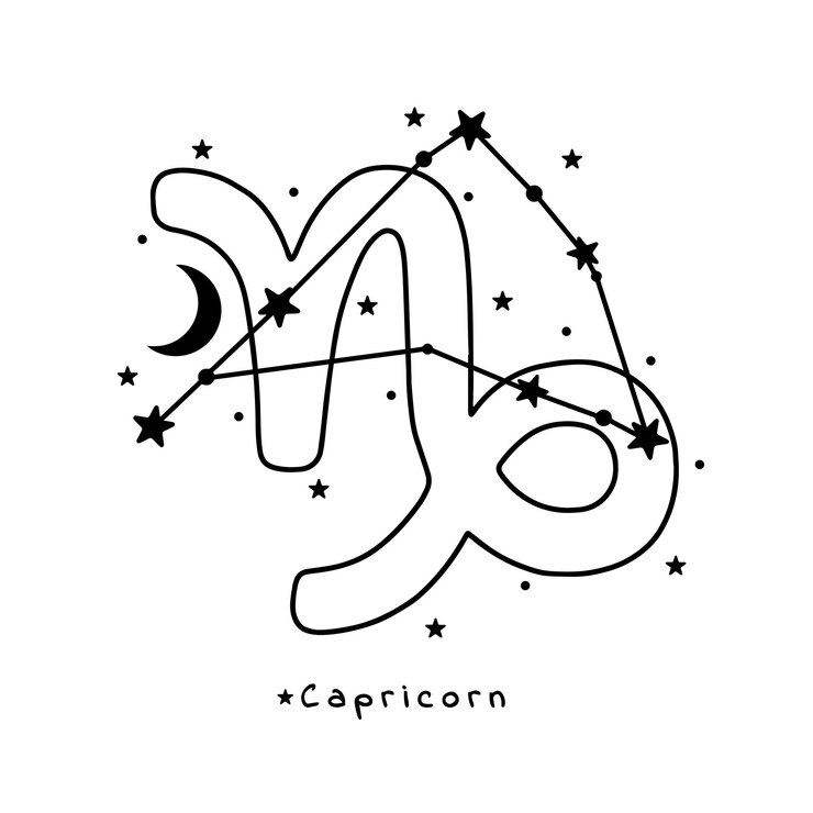 Vettore segno zodiacale del capricorno con stelle luna e stelle costellazione su sfondo bianco arte vettoriale
