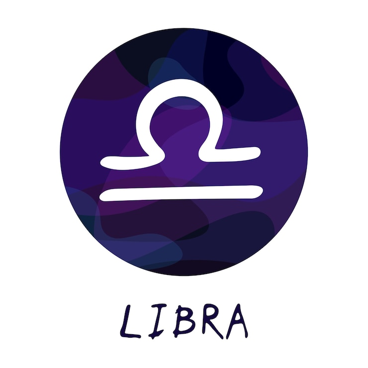 Vettore segno zodiacale di libra disegnato a mano in cornice rotonda astrodoodle clipart elemento per il design