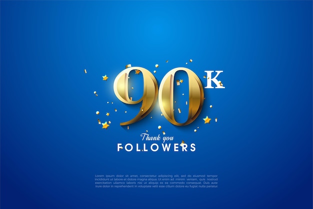 Seguaci di 90k con numeri in oro lucido su sfondo blu.