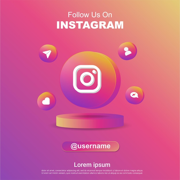 Seguici su instagram social media banner quadrato con logo 3d