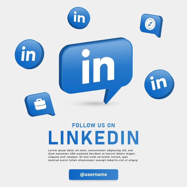 Seguici su linkedin con loghi 3d e icone di notifica post di reazione unisciti a noi sui social media
