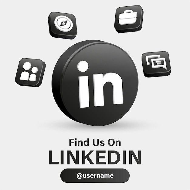 Seguici sui loghi dei social media collegati con il logo 3d nella moderna cornice nera con icone di notifica
