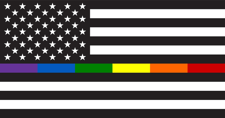 Vettore sei segmenti colori linea sottile dell'arcobaleno stati uniti illustrazione della bandiera degli stati uniti