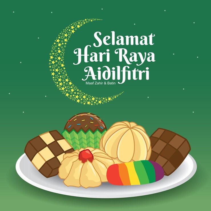Selamat Hari Raya Aidilfitri illustrazione vettoriale con il tradizionale Kuih Raya