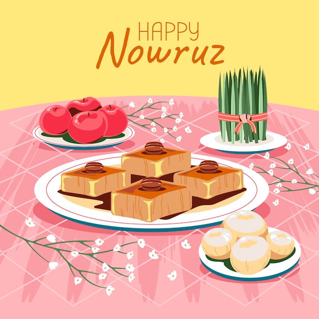 semeni di erba di grano verde con deliziosa pasta dolce per Happy Nowruz significa capodanno persiano