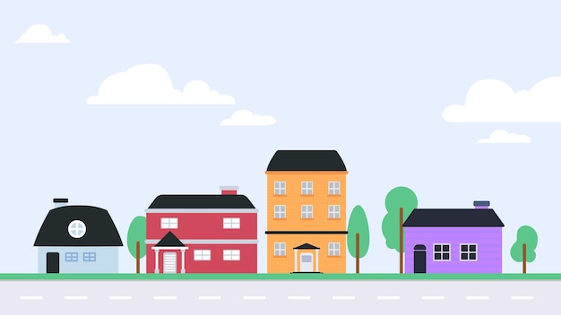 Semplica illustrazione della città suburbana piatta