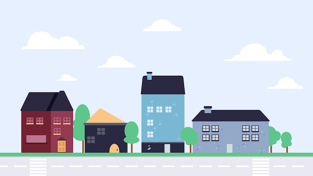 Semplica illustrazione della città suburbana piatta