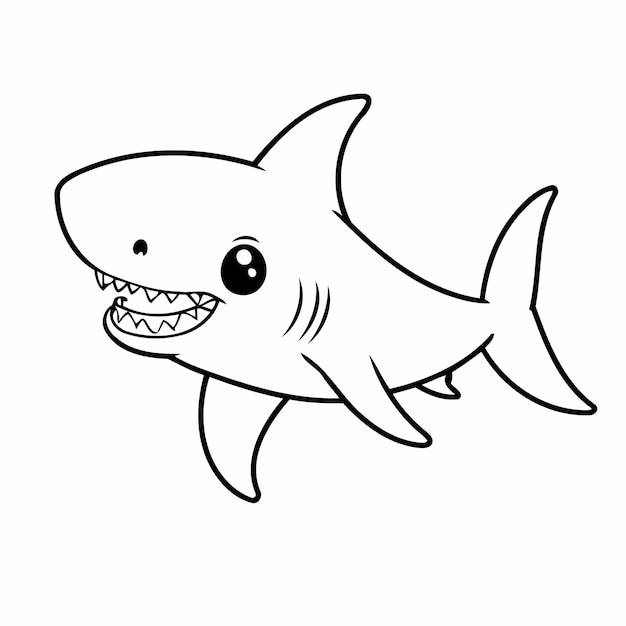 Semplica illustrazione vettoriale del disegno dello squalo per bambini foglio da colorare