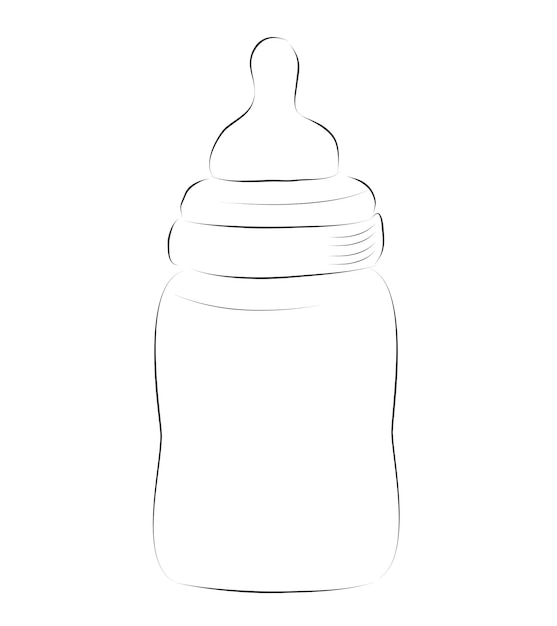 Semplice disegno a mano schizzo biberon per il latte per bambini isolato su bianco