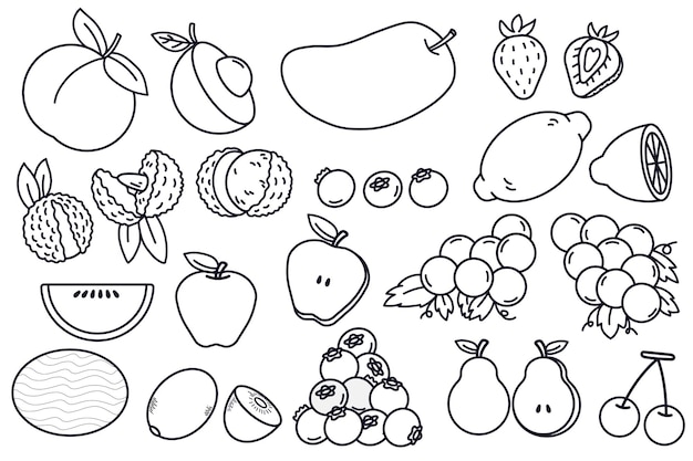 semplice disegno di frutta in bianco e nero per libro da colorare