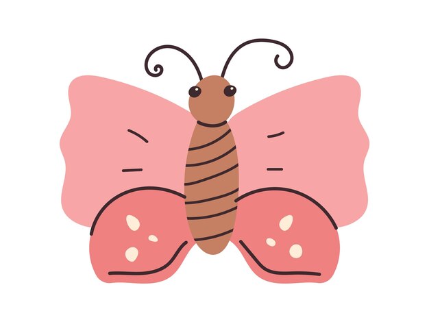 Semplice farfalla rosa in stile doodle Insetto minimalista in stile piatto della creatività dei bambini