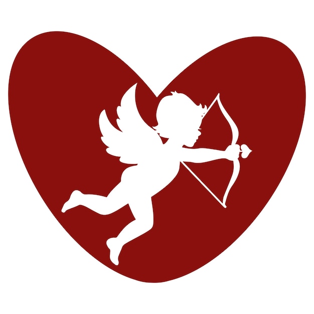 semplice icona di cuore rosso con ombra di Cupido sparando da disegno di arco disegnato per il giorno di San Valentino