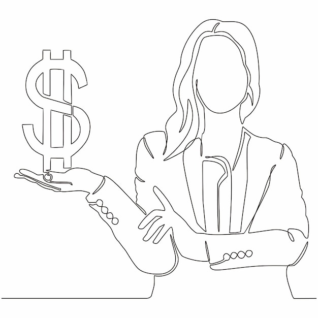 semplice linea continua, raffigurante una donna asiatica che indossa un abito coreano vector art