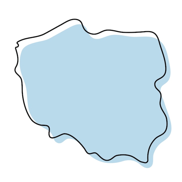 Semplice mappa stilizzata dell'icona della Polonia. Mappa di schizzo blu della Polonia illustrazione vettoriale