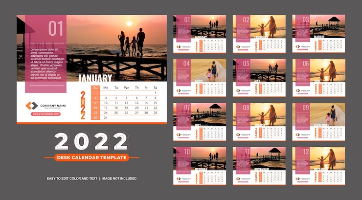 Vettore semplice modello di calendario da tavolo 2022