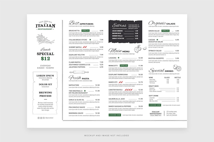 Vettore semplice modello di volantino per menu di cucina italiana in vector v3