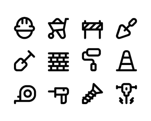 Semplice set di icone di linee vettoriali relative alla costruzione Simboli di costruzione o ingegneria