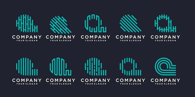 Semplice set di icone logo, lettera Q elemento combinato digitale o dati. modello di progettazione del logo