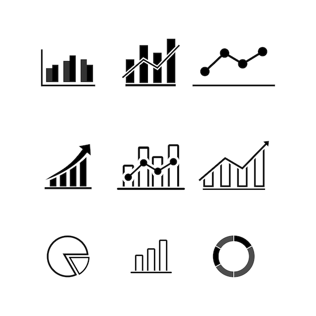 Semplice set di icone vettoriali di diagrammi e grafici