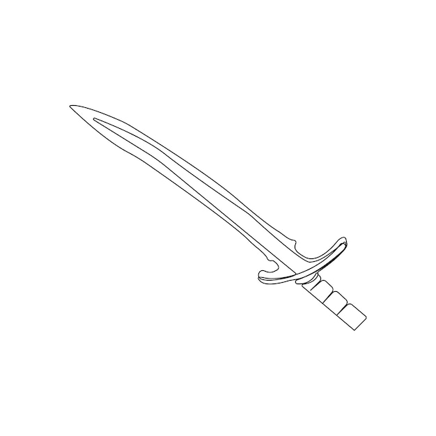 Semplice vettore artistico a linea di spada disegnato a mano isolato su sfondo bianco