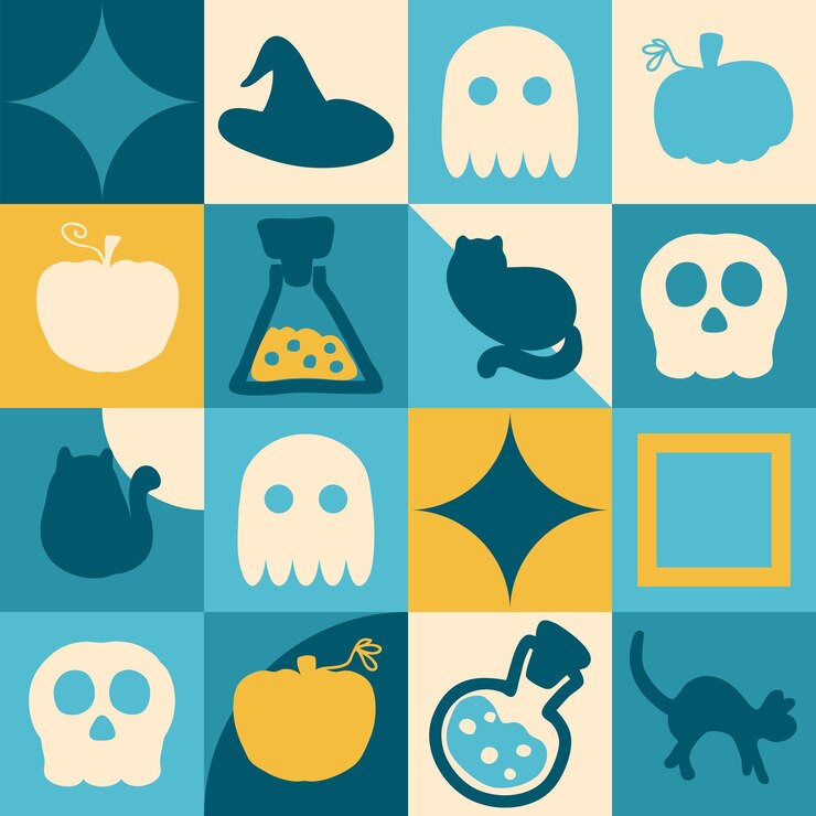 Vettore semplice vettore piatto halloween modello geometrico senza cuciture stampa a scacchi per cartellini carta tessile carta vendita illustrazione disegnata a mano