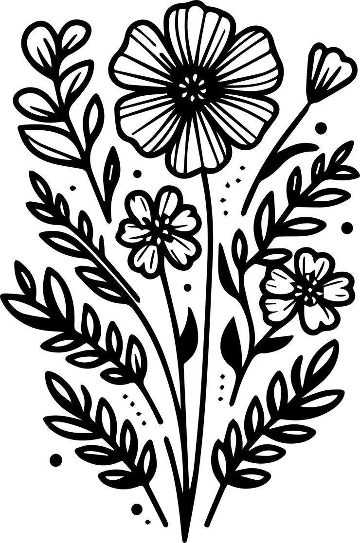 Semplici contorni di fiori disegnati a mano