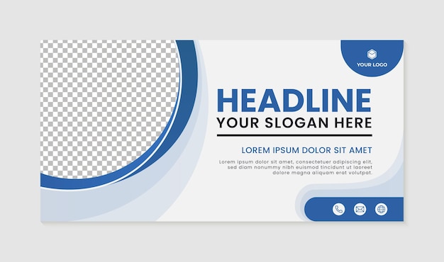 Semplico modello di banner aziendale disegno a cerchio sullo sfondo blu