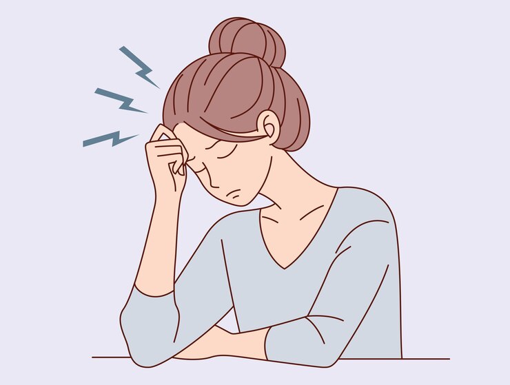 Vettore sentimento di preoccupazione e frustrazione concetto giovane donna irritata frustrata personaggio di cartoni animati