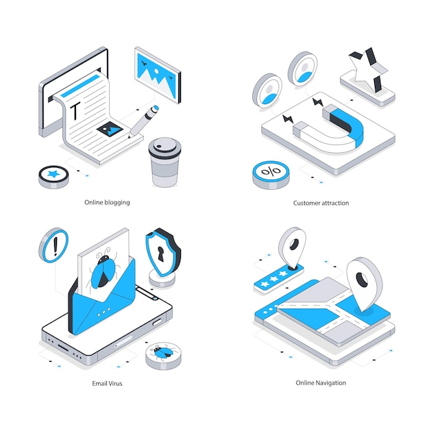 SEO e marketing vettore Isometrica Illustrazione Eps 10 Set di file 20