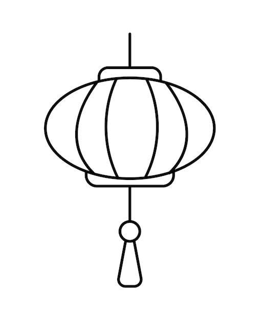 Seollal Capodanno lanterna lampada a sospensione isolata linea sottile icona Vector CNY giapponese lanterna coreana