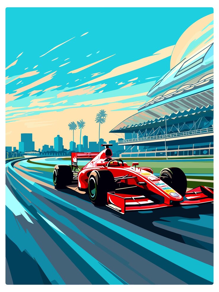 Vettore sepang circuit motorsport racing malaysia race car vintage poster di viaggio souvenir cartolina ritratto.