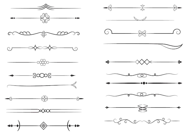 Separatore di pagina ed elementi di progettazione Set di vari semplici separatori neri Design separatore assortito