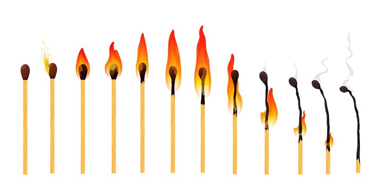 Vettore sequenza di bruciatura della fiamma del fuoco dell'animazione del fiammifero
