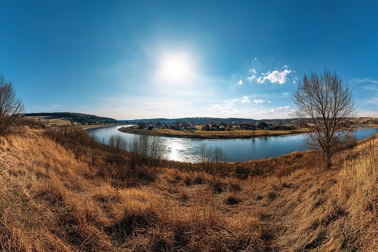 Vettore serenità sassone un paesaggio panoramico mozzafiato vista della germania affascinante campagna cielo giorno sole