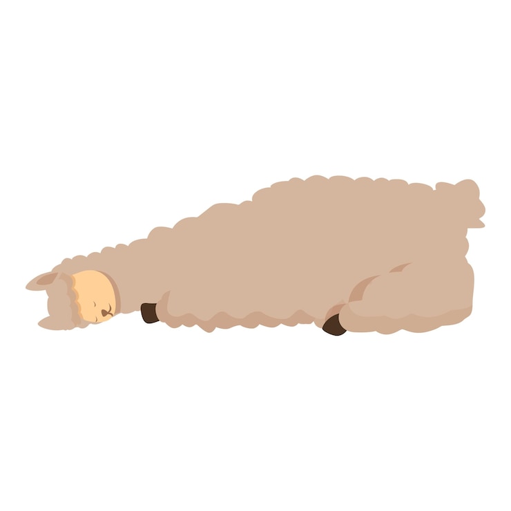 Vettore sereno disegno piatto illustrazione vettoriale di una pecora dei cartoni animati che dorme in pace
