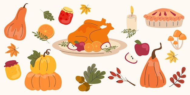 Serie autunnale di illustrazioni Elementi del Ringraziamento