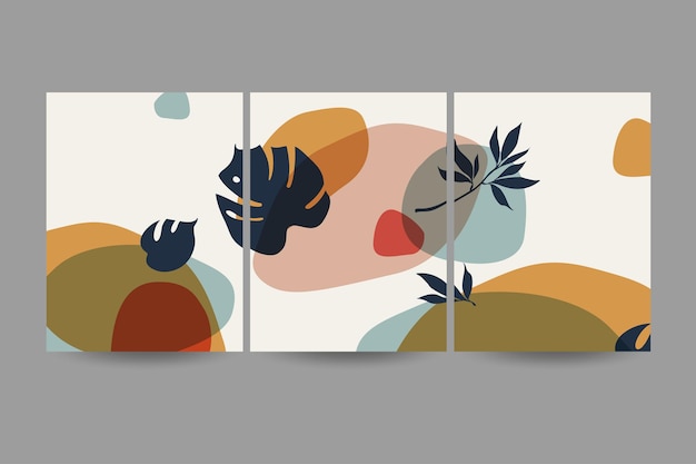 serie di composizioni con foglie. collage alla moda per il design in una cartolina o brochure ecologica