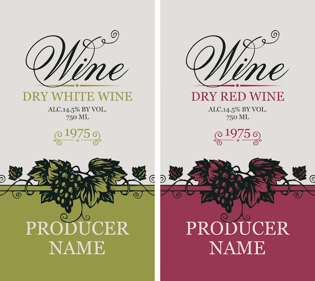 serie di etichette per bottiglie di vino