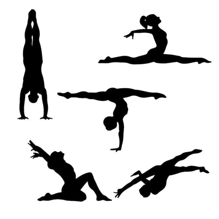Vettore serie di icone vettoriali di silhouette di ginnasta di vario stile
