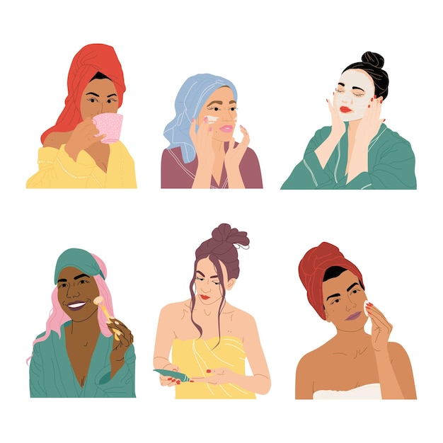 Serie di illustrazioni con personaggi femminili