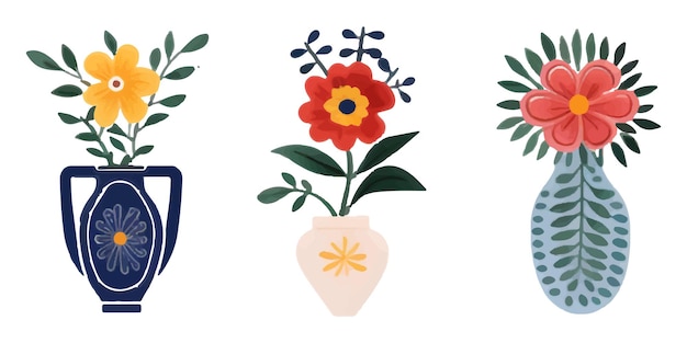 serie di illustrazioni di elementi di vasi di fiori