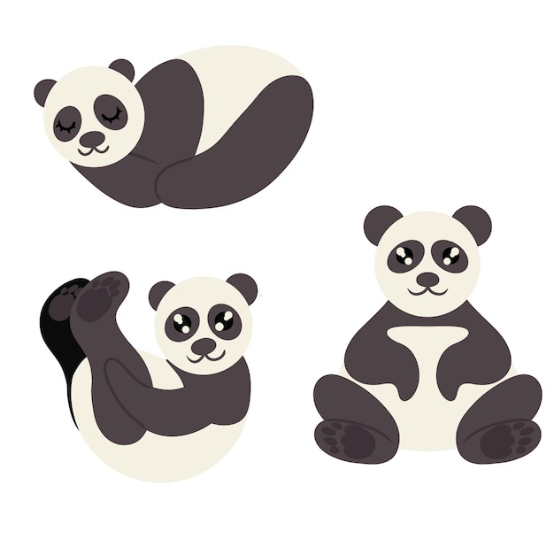 Serie di illustrazioni di panda isolati su sfondo bianco Illustrazione vettoriale