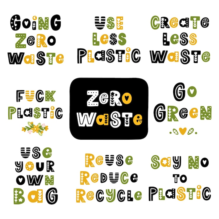 Vettore serie di iscrizioni a tema zero waste in stile scandinavo