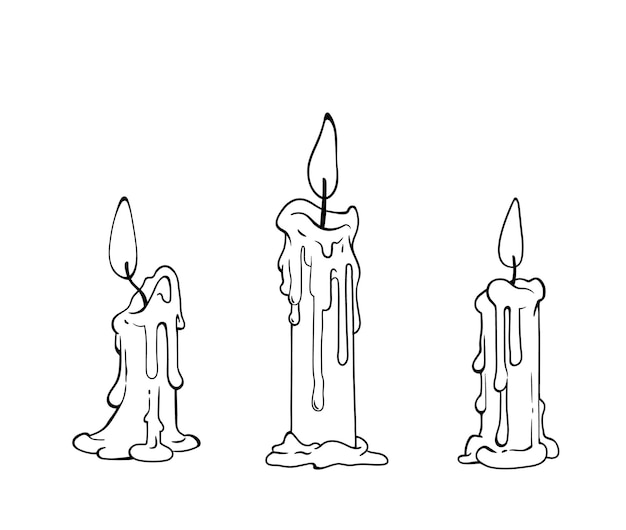 serie di tre semplici disegni di candele