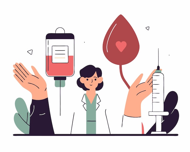 Seringhe a nastro per pacchetti di gocce di sangue di donatori di sangue con illustrazione del contorno