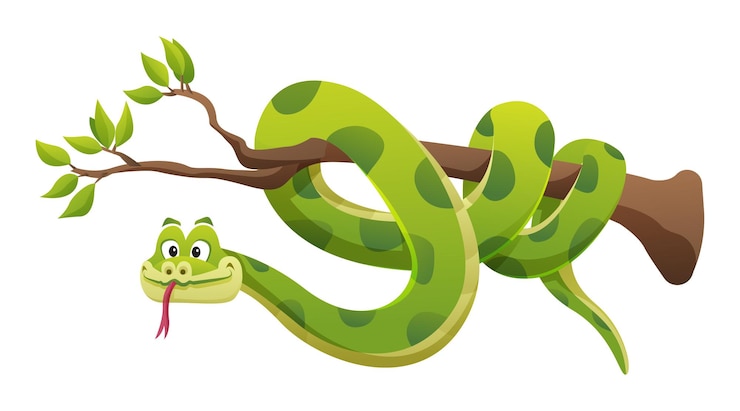 Vettore serpente del fumetto sul ramo isolato su priorità bassa bianca