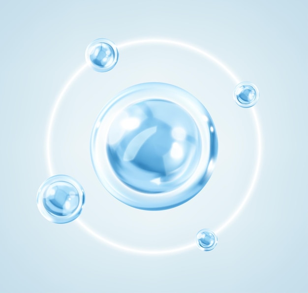 Serum per la pelle di collagene Bubble liquide trasparenti blu Soluzione cosmetica per la cura della pelle Concept